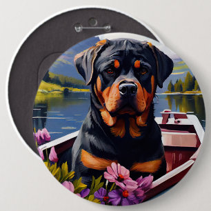 Rottweiler op een peddel: Een Schilderachtig avont Ronde Button 6,0 Cm