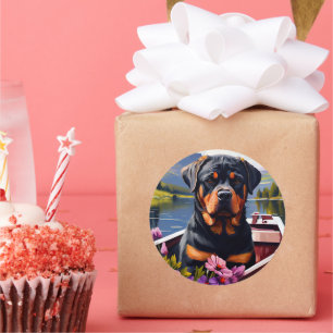 Rottweiler op een peddel: Een Schilderachtig avont Ronde Sticker