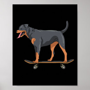 Rottweiler Op Skateboard Schattige Skater Hond Pup Poster