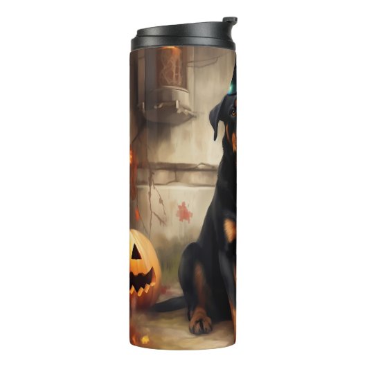 Rottweiler pompoenen Halloween eng Thermosbeker (Gedraaid links)