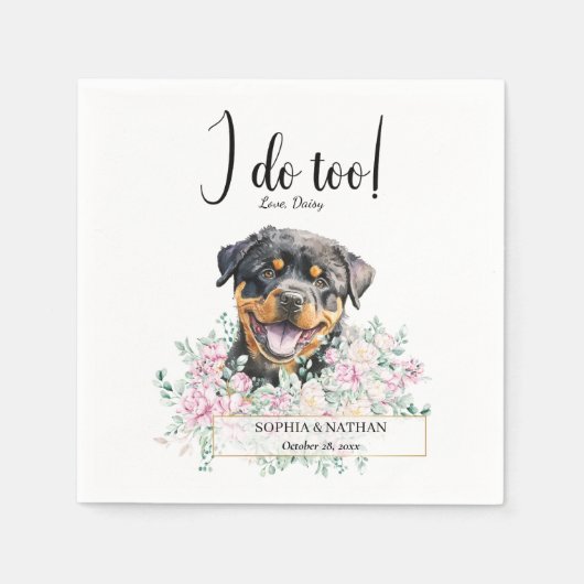 Rottweiler Puppy Dog Wedding Cocktail Napkins Servet (Voorkant)