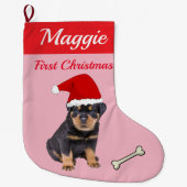 Rottweiler Puppy First Kerstmis Grote Kerstsok (Voorkant)