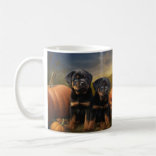 Rottweiler Puppy Herfst Genot Pompoen Koffiemok