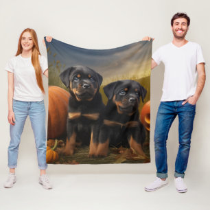 Rottweiler Puppy Herfstvreugde Pompoen Fleece Deken