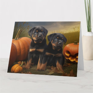 Rottweiler Puppy Herfstvreugde Pompoen Kaart