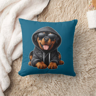 Rottweiler Puppy in Hooded Sweatshirt Kussen