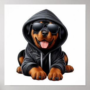 Rottweiler Puppy in Hooded Sweatshirt Poster