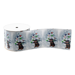 Rottweiler Puppy Kerstmis Grosgrain Lint