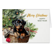 Rottweiler Puppy Rieten Mand Kerstboom (Voorkant Horizontaal)