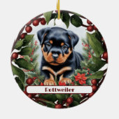 Rottweiler Puppy Vakantie Vreugde Aangepaste Kerst Keramisch Ornament (Achterkant)