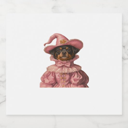 Rottweiler Puppy Verkleed als een roze heks - Scha Sparkling Wijnetiket (Enkel label)