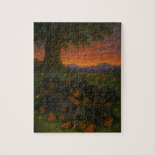 Rottweiler puppy's bij het ochtendgloren legpuzzel