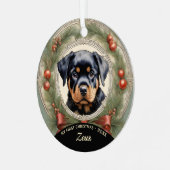 Rottweiler Puppy's Eerste Kerst Ornament (Voorkant links)