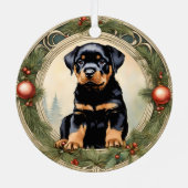 Rottweiler Puppy's Eerste Kerst Ornament (Achterkant)