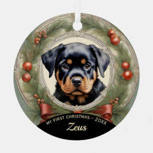 Rottweiler Puppy's Eerste Kerst Ornament