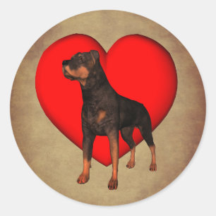Rottweiler Red Heart Dog Ronde Sticker