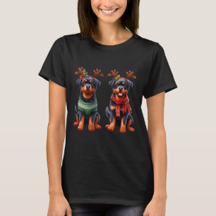 Rottweiler Rendier Santa Hat Kerstverlichting T-shirt