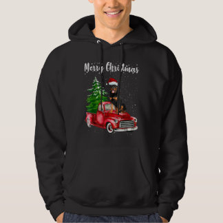 Rottweiler Riding Red Truck Merry Kersthond Lo Hoodie