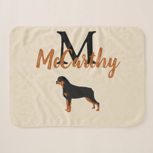 Rottweiler Rottie Art Faux Linen Monogram Sherpa Deken