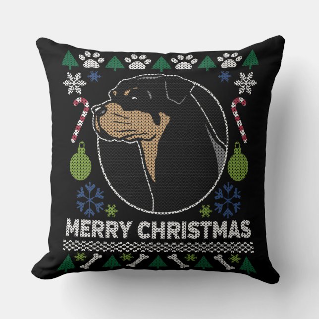 Rottweiler Rottie Merry kerst Ugly Sweater Kussen (Voorkant)