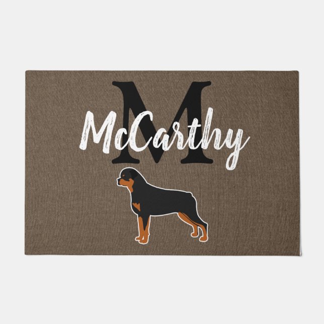 Rottweiler Rottie Rustic Monogram Gepersonaliseerd Deurmat (Voorkant)