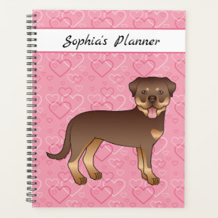 Rottweiler rouge et fauve sur cœurs roses et texte