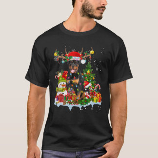 Rottweiler Santa Hat Reindeer Kerstlights Paj T-shirt