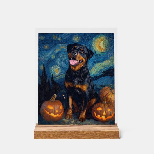 Rottweiler Schattige Hond Halloween Jack O Lantern Acryl Bord (Voorkant)