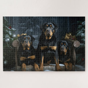 Rottweiler Sneeuw Slede Kerst Decoratie Legpuzzel