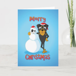 rottweiler - sneeuwman - vrolijke Kerstmis Feestdagen Kaart