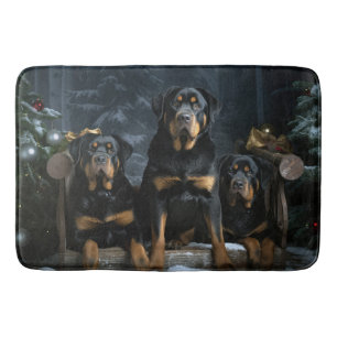 Rottweiler Snowy Sleigh Kerst Decor Badmat