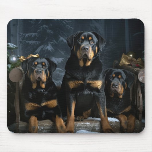 Rottweiler Snowy Sleigh Kerst Decor Muismat (Voorkant)