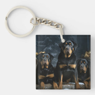 Rottweiler Snowy Sleigh Kerst Decor Sleutelhanger