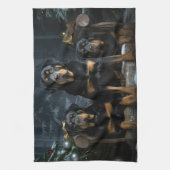 Rottweiler Snowy Sleigh Kerst Decor Theedoek (Verticaal)
