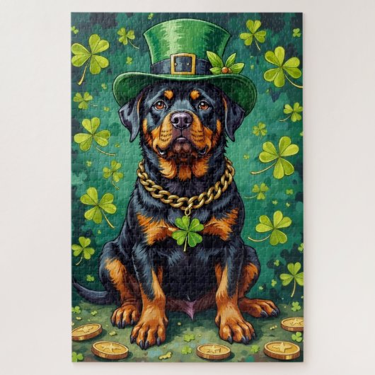 Rottweiler St. Patrick's Day GeluksHond Legpuzzel (Verticaal)