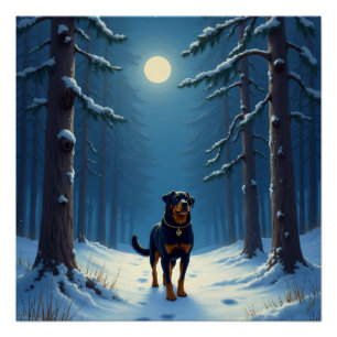 Rottweiler Sterrenwoud Wandel Christmas Schilderij Perfect Poster