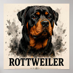 Rottweiler Waakhond Portret Premium Kunstwerk Poster
