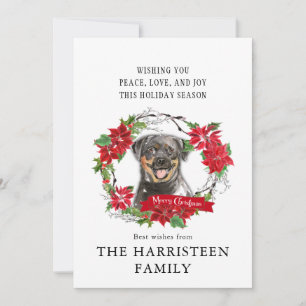 Rottweiler-waterverf Poinsettia-krans Kerstmis Feestdagenkaart