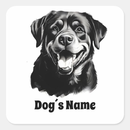Rottweilers Zwart-wit Silhoutte Vierkante Sticker (Voorkant)