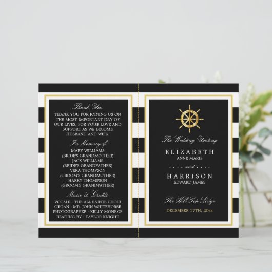 Roue d'or nautique, programme de mariage noir/or (Debout devant)