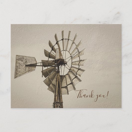 Roue d'un moulin à vent Sépia Merci Carte postale (Devant)