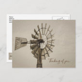 Roue D'Un Moulin À Vent Sepia Penser À Vous Carte  (Devant / Derrière)