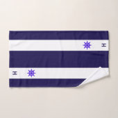 Roue et monogramme nautique sur bleu et blanc (Serviette à main)