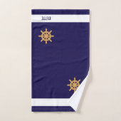 Roue nautique dorée sur bleu marine (Serviette à main)