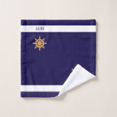 Roue nautique dorée sur bleu marine (Gant de toilette)