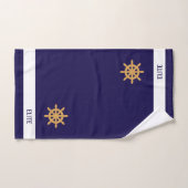 Roue nautique dorée sur bleu marine (Serviette à main)