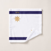 Roue nautique sur blanc avec bande bleu marine (Gant de toilette)