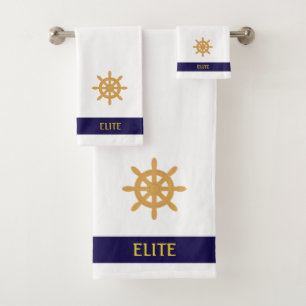 Roue nautique sur fond blanc avec rayure bleu mari