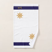 Roue nautique sur fond blanc avec rayure bleu mari (Serviette à main)