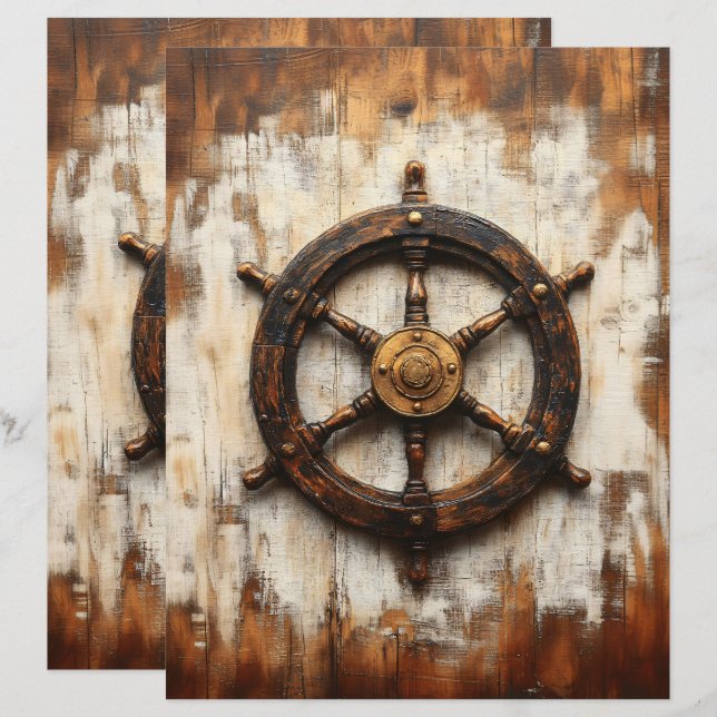 Roue Rustique de bateau Helm Nautique papier de ch (Devant / Derrière)